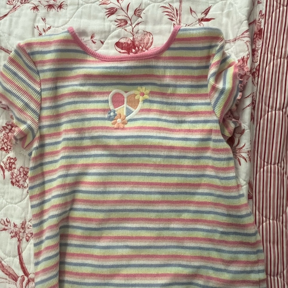 Striped Heart Embroidered Tee